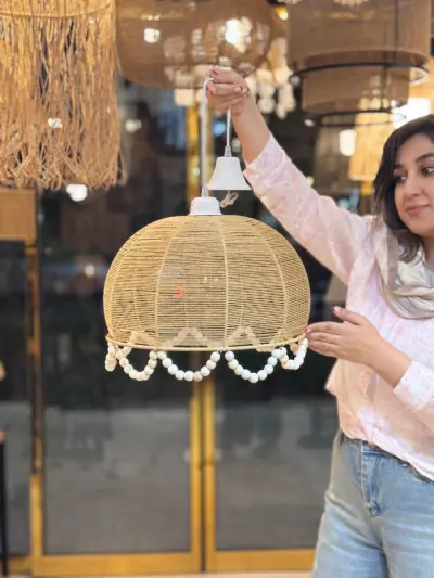 لوستر نیم دایره با مهره چوبی